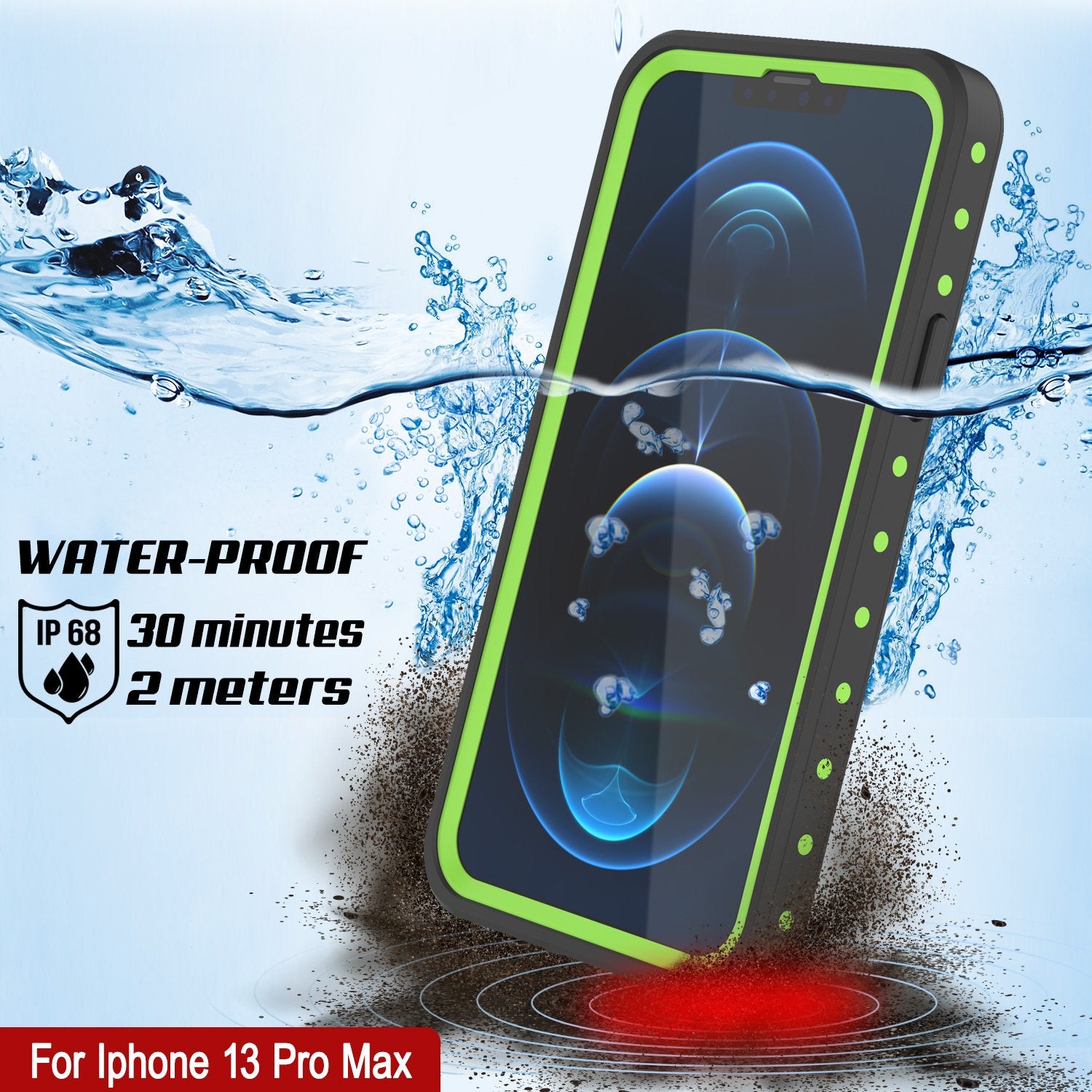 iPhone 13 Pro Max Waterproof IP68 Case, Punkcase [Light green] [StudStar Series] [Slim Fit] [Dirtproof]