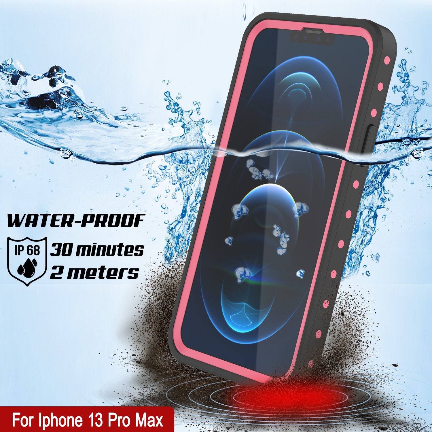 iPhone 13 Pro Max Waterproof IP68 Case, Punkcase [Pink] [StudStar Series] [Slim Fit] [Dirtproof]