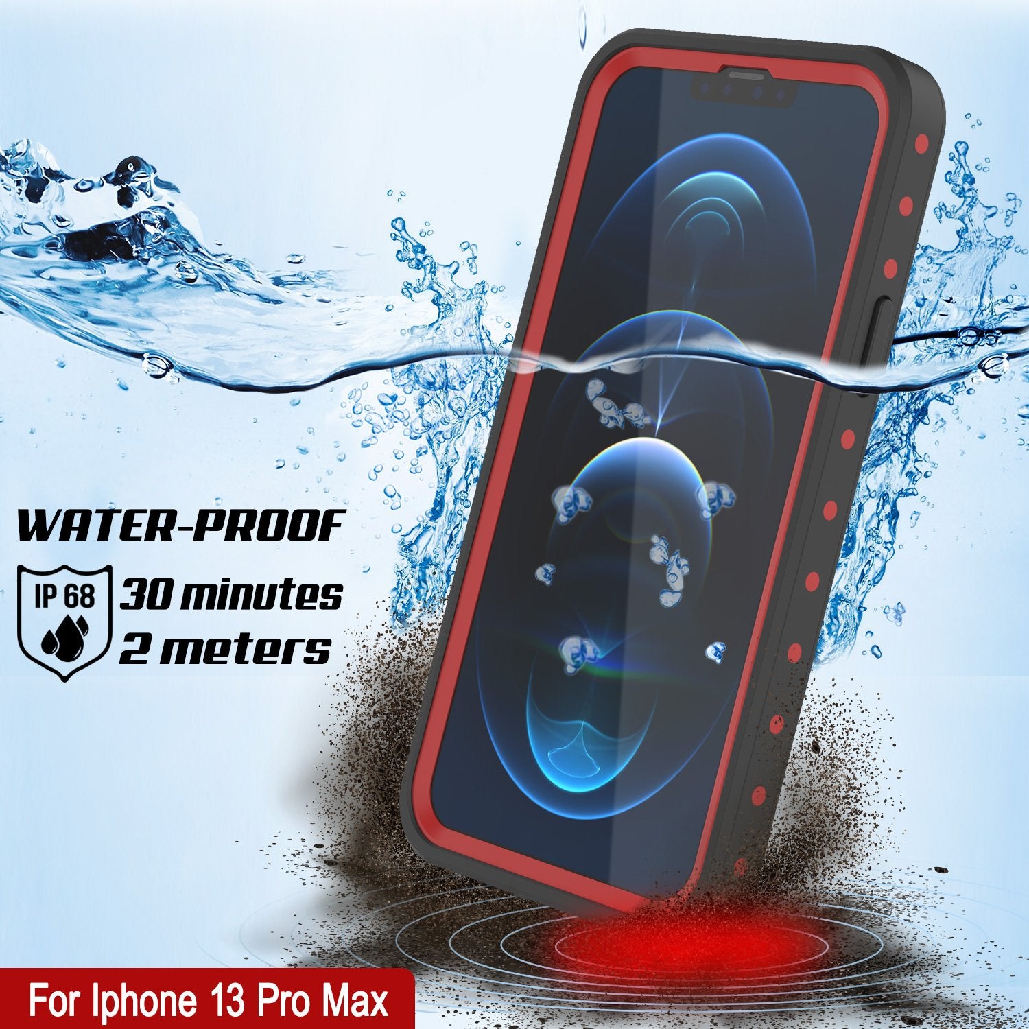 iPhone 13 Pro Max Waterproof IP68 Case, Punkcase [Red] [StudStar Series] [Slim Fit]