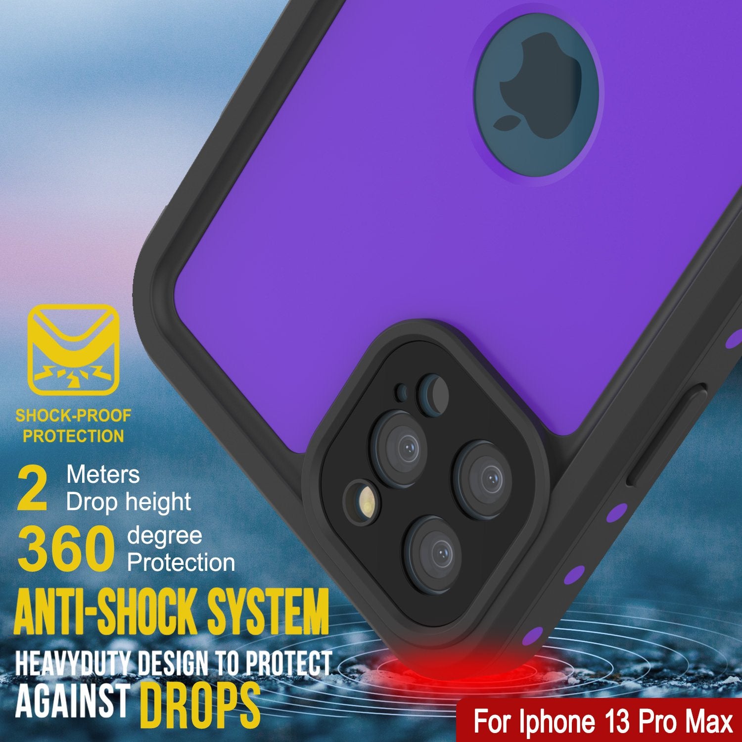 iPhone 13 Pro Max Waterproof IP68 Case, Punkcase [Purple] [StudStar Series] [Slim Fit] [Dirtproof]