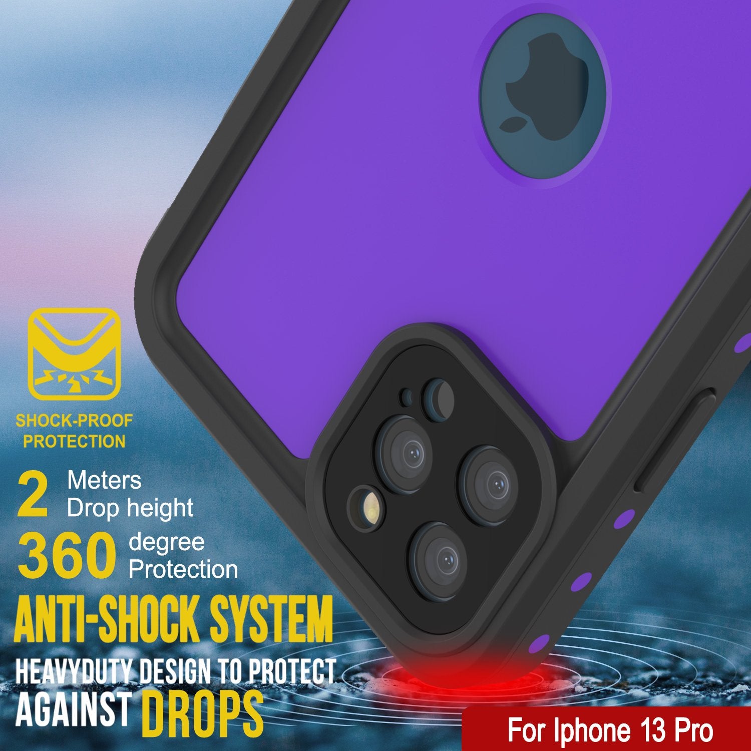 iPhone 13 Pro Waterproof IP68 Case, Punkcase [Purple] [StudStar Series] [Slim Fit] [Dirtproof]