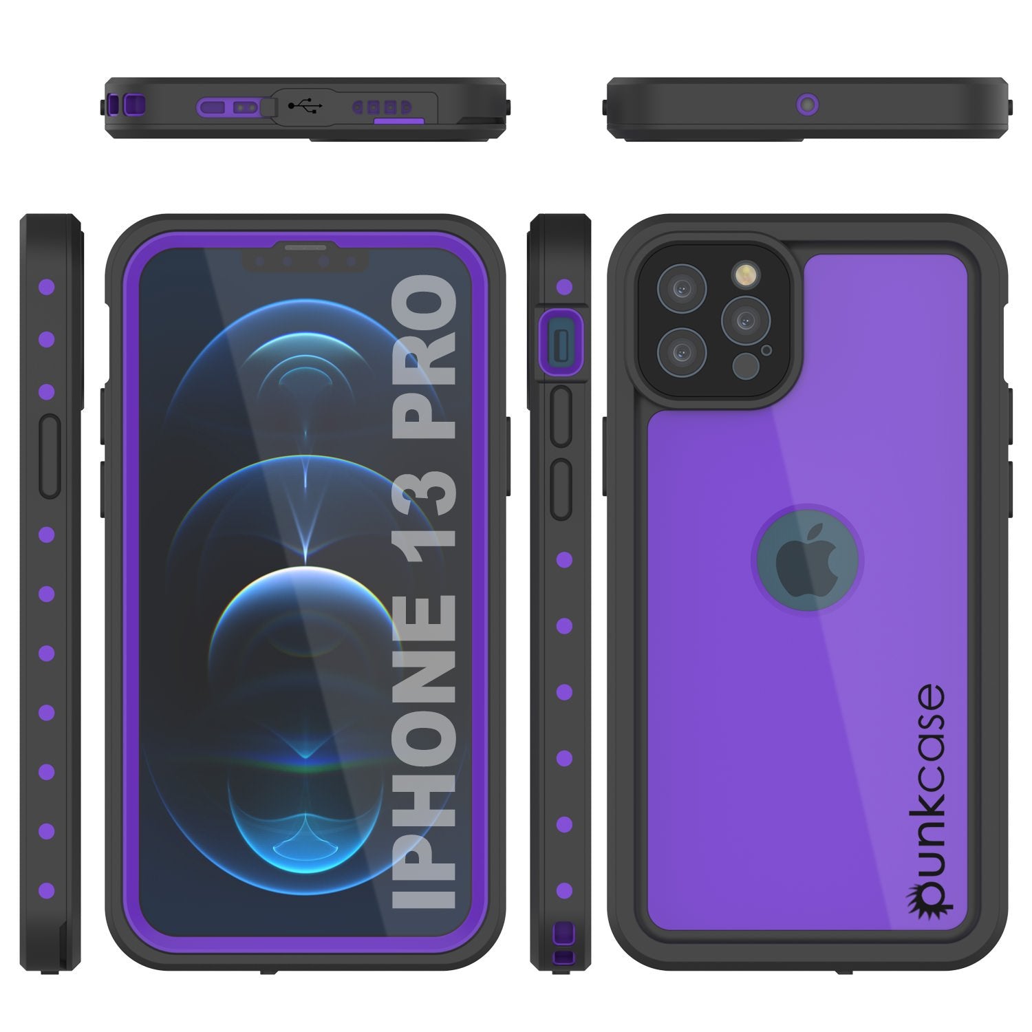 iPhone 13 Pro Waterproof IP68 Case, Punkcase [Purple] [StudStar Series] [Slim Fit] [Dirtproof]