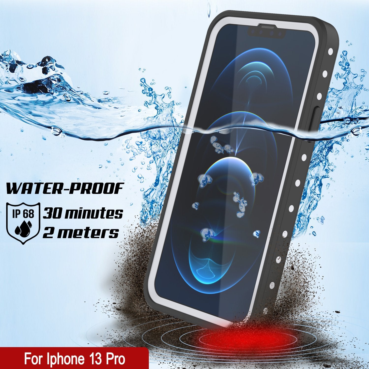 iPhone 13 Pro Waterproof IP68 Case, Punkcase [White] [StudStar Series] [Slim Fit] [Dirtproof]