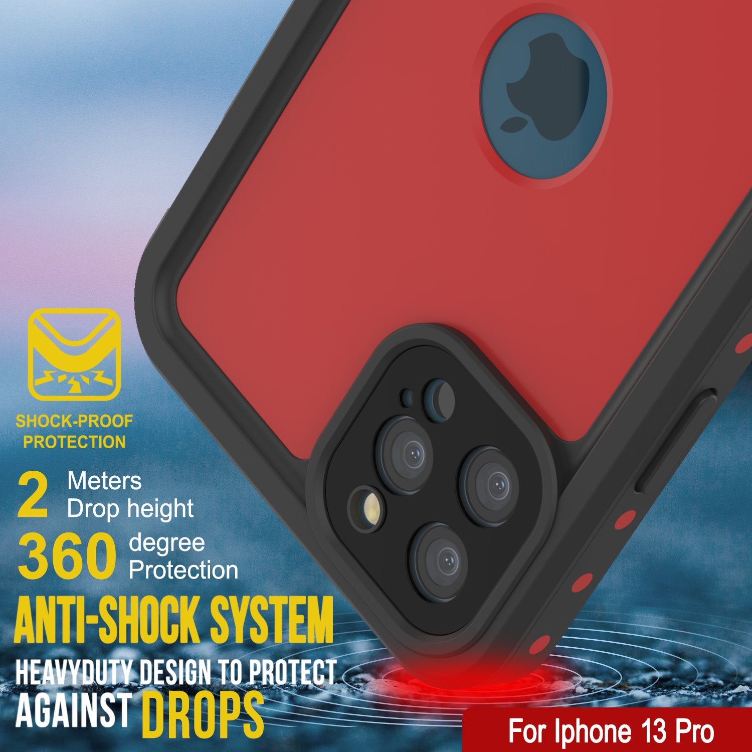iPhone 13 Pro Waterproof IP68 Case, Punkcase [Red] [StudStar Series] [Slim Fit]