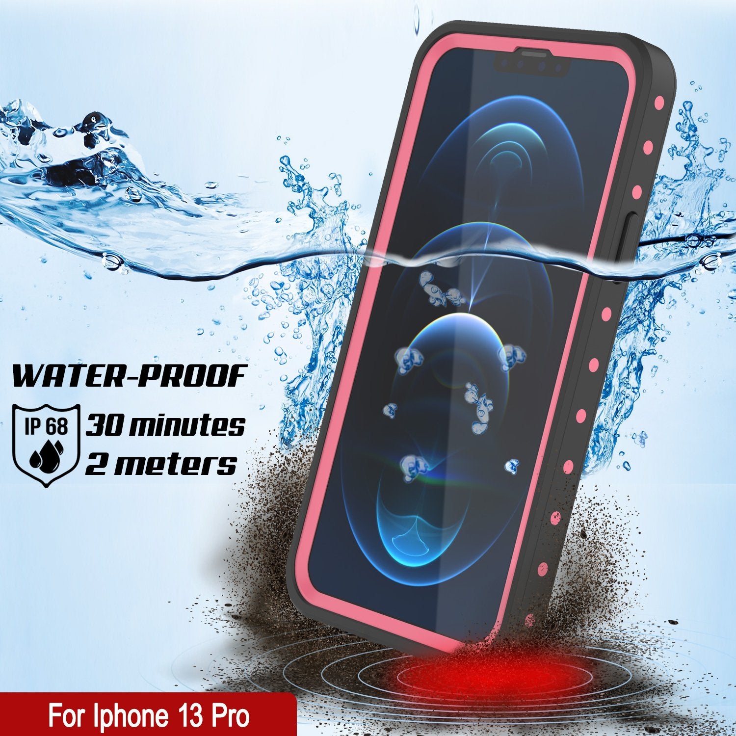 iPhone 13 Pro Waterproof IP68 Case, Punkcase [Pink] [StudStar Series] [Slim Fit] [Dirtproof]