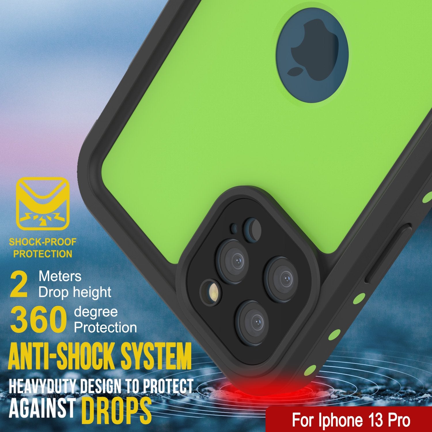 iPhone 13 Pro Waterproof IP68 Case, Punkcase [Light green] [StudStar Series] [Slim Fit] [Dirtproof]