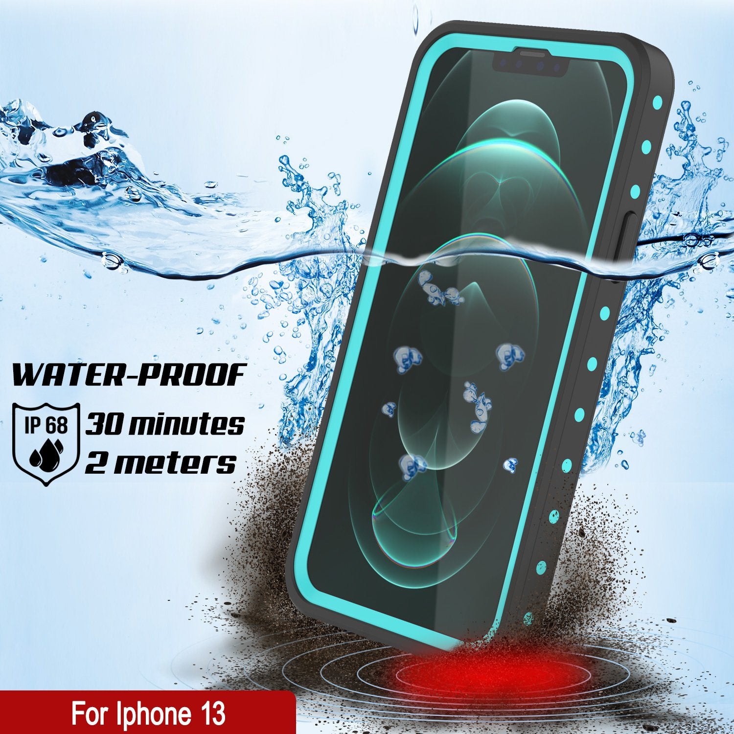 iPhone 13 Waterproof IP68 Case, Punkcase [Teal] [StudStar Series] [Slim Fit]