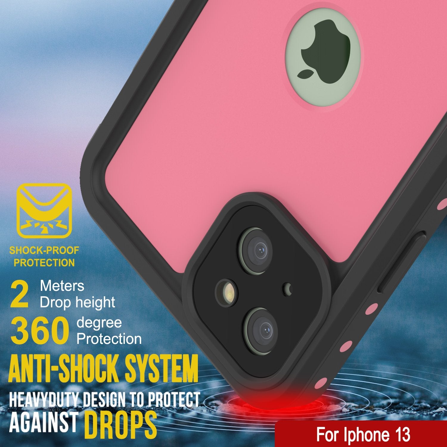 iPhone 13 Waterproof IP68 Case, Punkcase [Pink] [StudStar Series] [Slim Fit] [Dirtproof]
