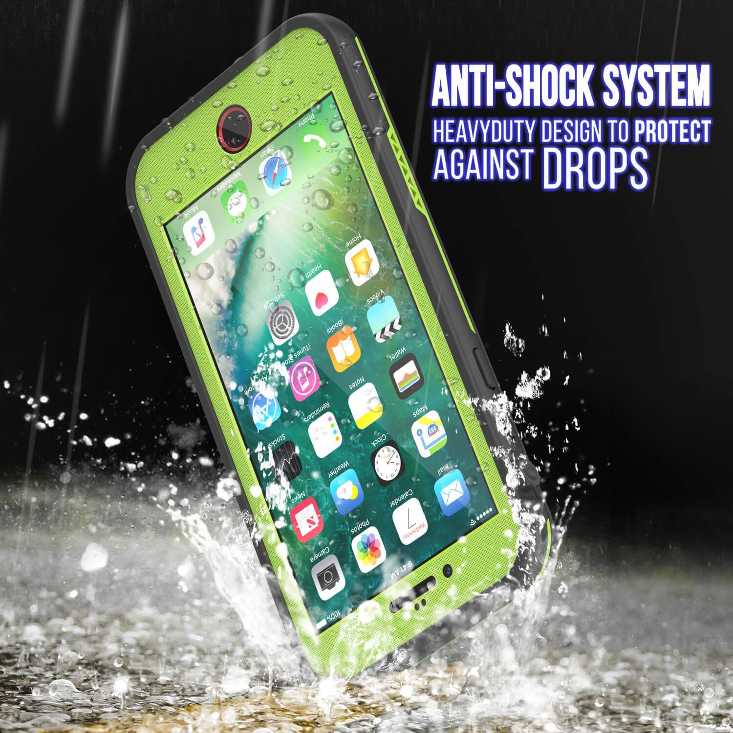iPhone 7+ Plus Waterproof Case, Punkcase SpikeStar Light-Green Series | Thin Fit 6.6ft Underwater IP68