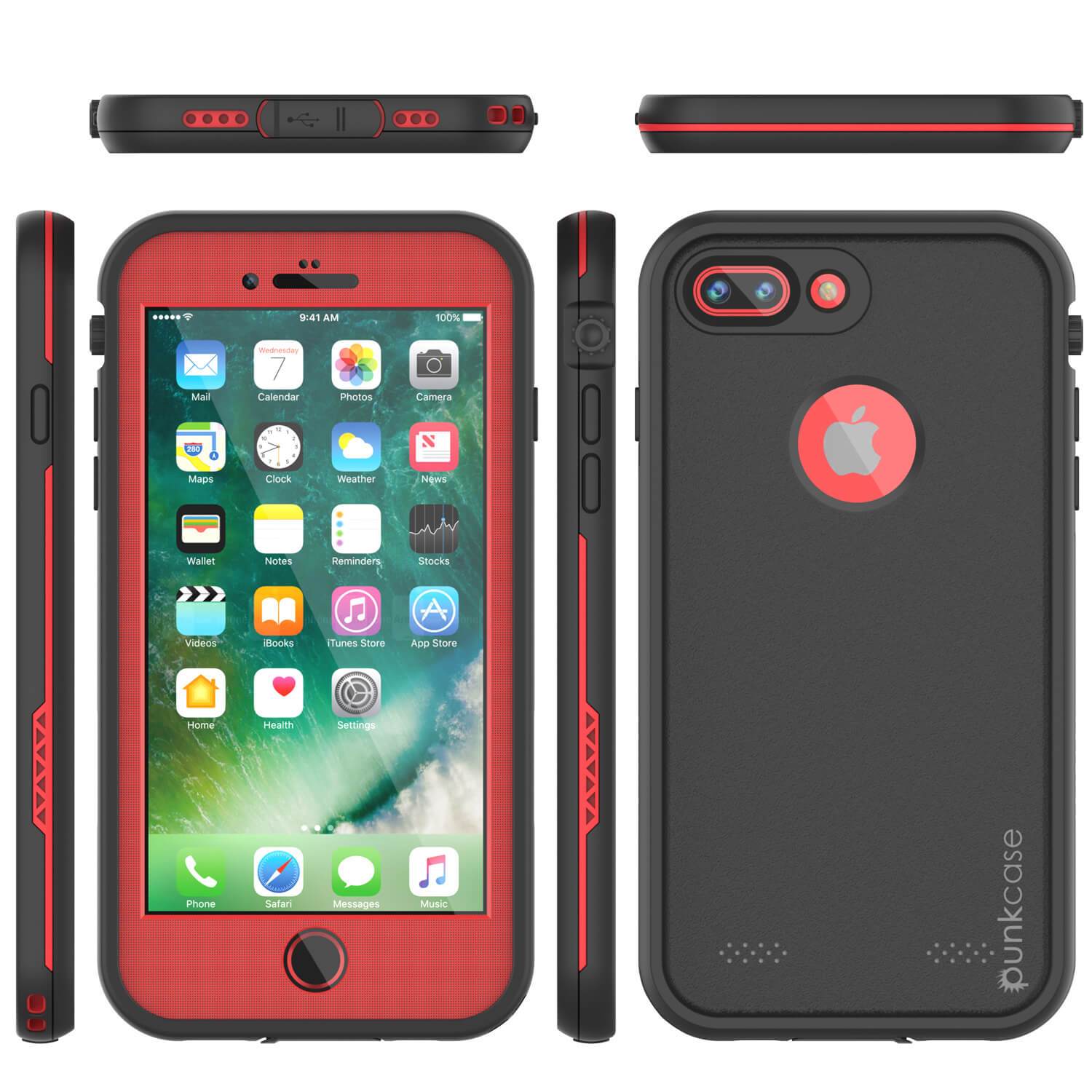 iPhone 7+ Plus Waterproof Case, Punkcase SpikeStar Red Series | Thin Fit 6.6ft Underwater IP68