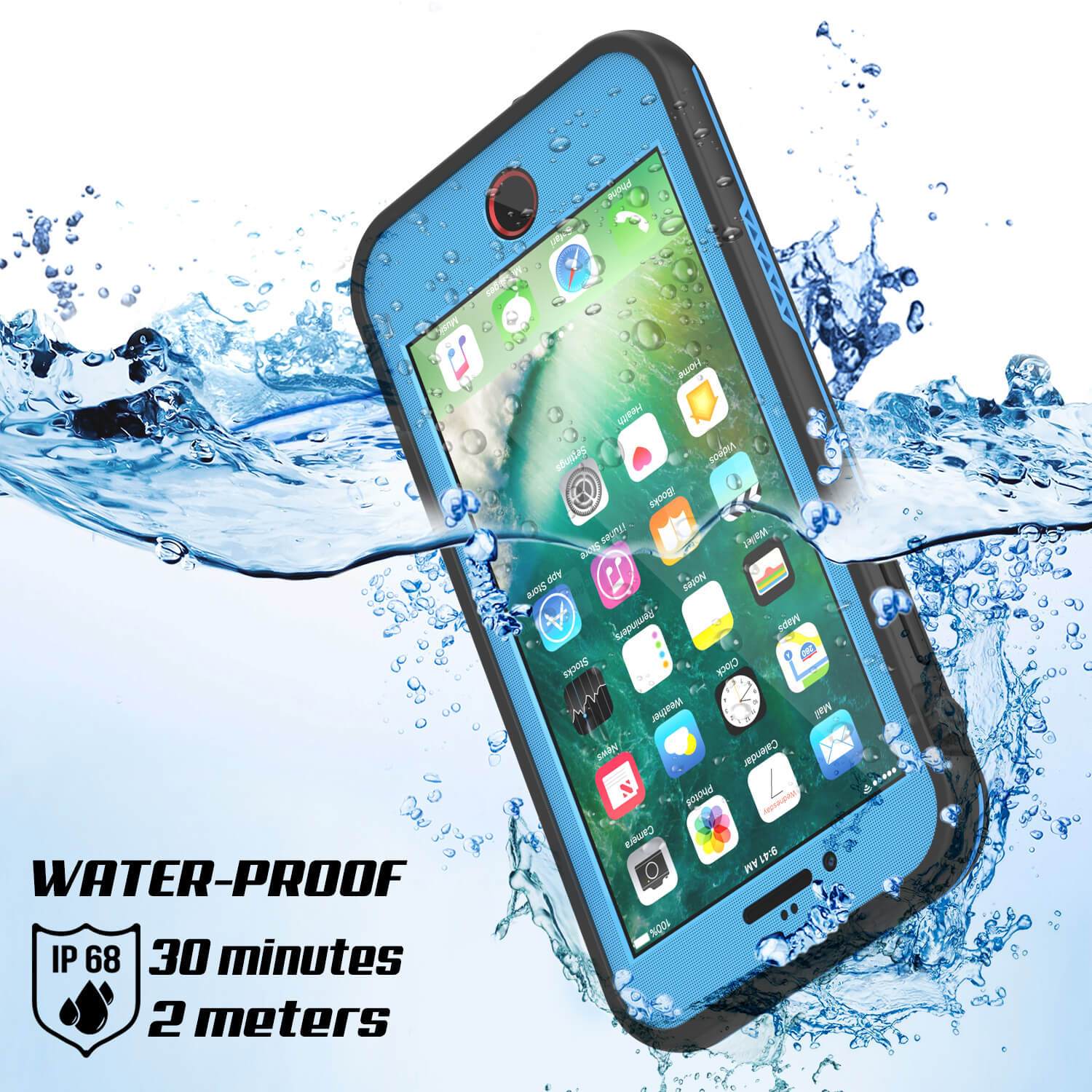 iPhone 7 Waterproof Case, Punkcase SpikeStar Light-Blue Series | Thin Fit 6.6ft Underwater IP68