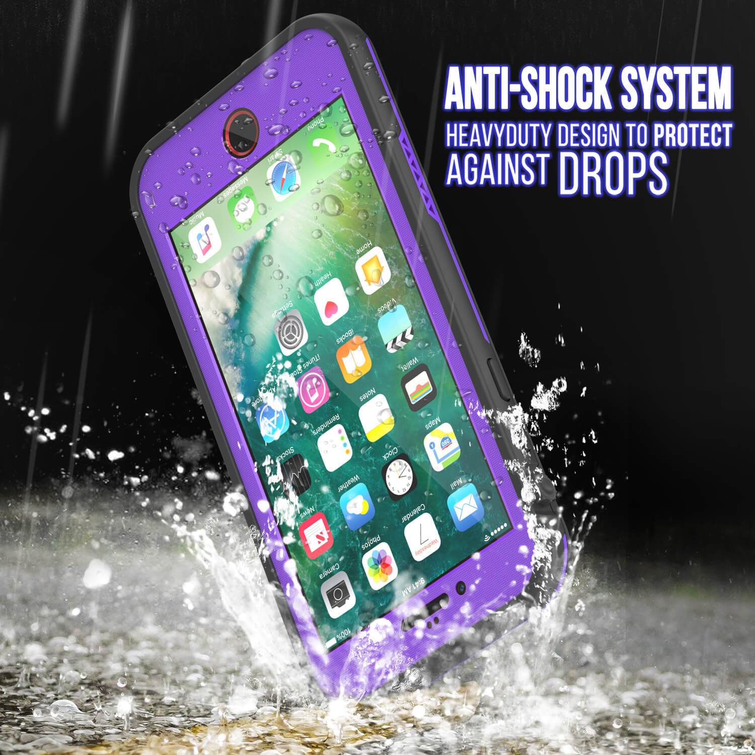 iPhone 7 Waterproof Case, Punkcase SpikeStar Purple Series | Thin Fit 6.6ft Underwater IP68