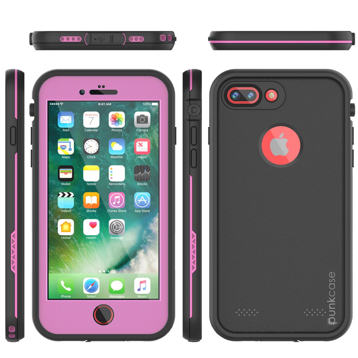 iPhone 8+ Plus Waterproof Case, Punkcase SpikeStar Pink Series | Thin Fit 6.6ft Underwater IP68