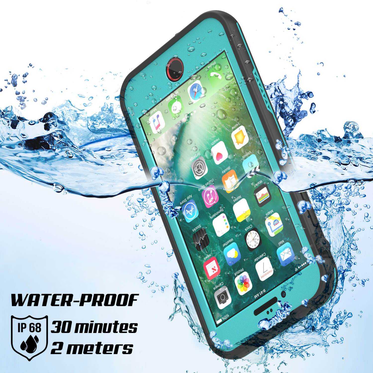 iPhone 8+ Plus Waterproof Case, Punkcase SpikeStar Teal Series | Thin Fit 6.6ft Underwater IP68