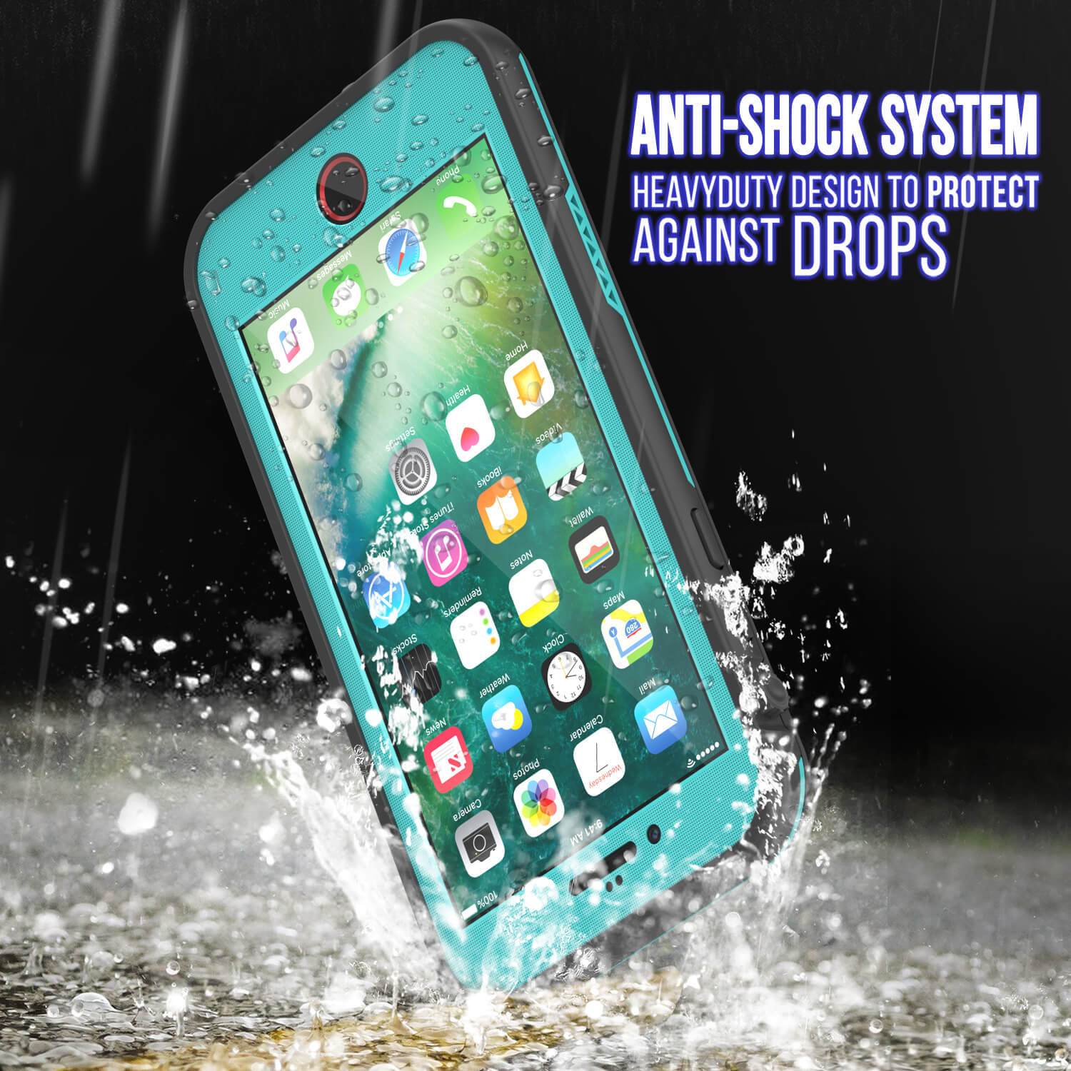 iPhone 8+ Plus Waterproof Case, Punkcase SpikeStar Teal Series | Thin Fit 6.6ft Underwater IP68