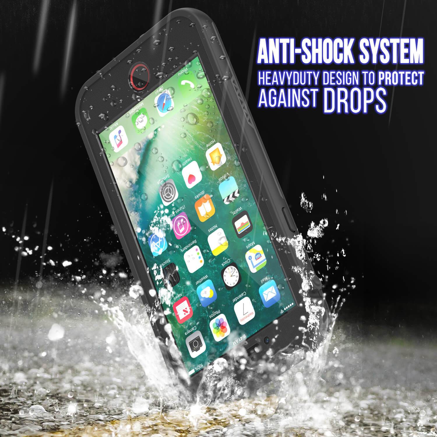 iPhone 8 Waterproof Case, Punkcase SpikeStar Black Series | Thin Fit 6.6ft Underwater IP68