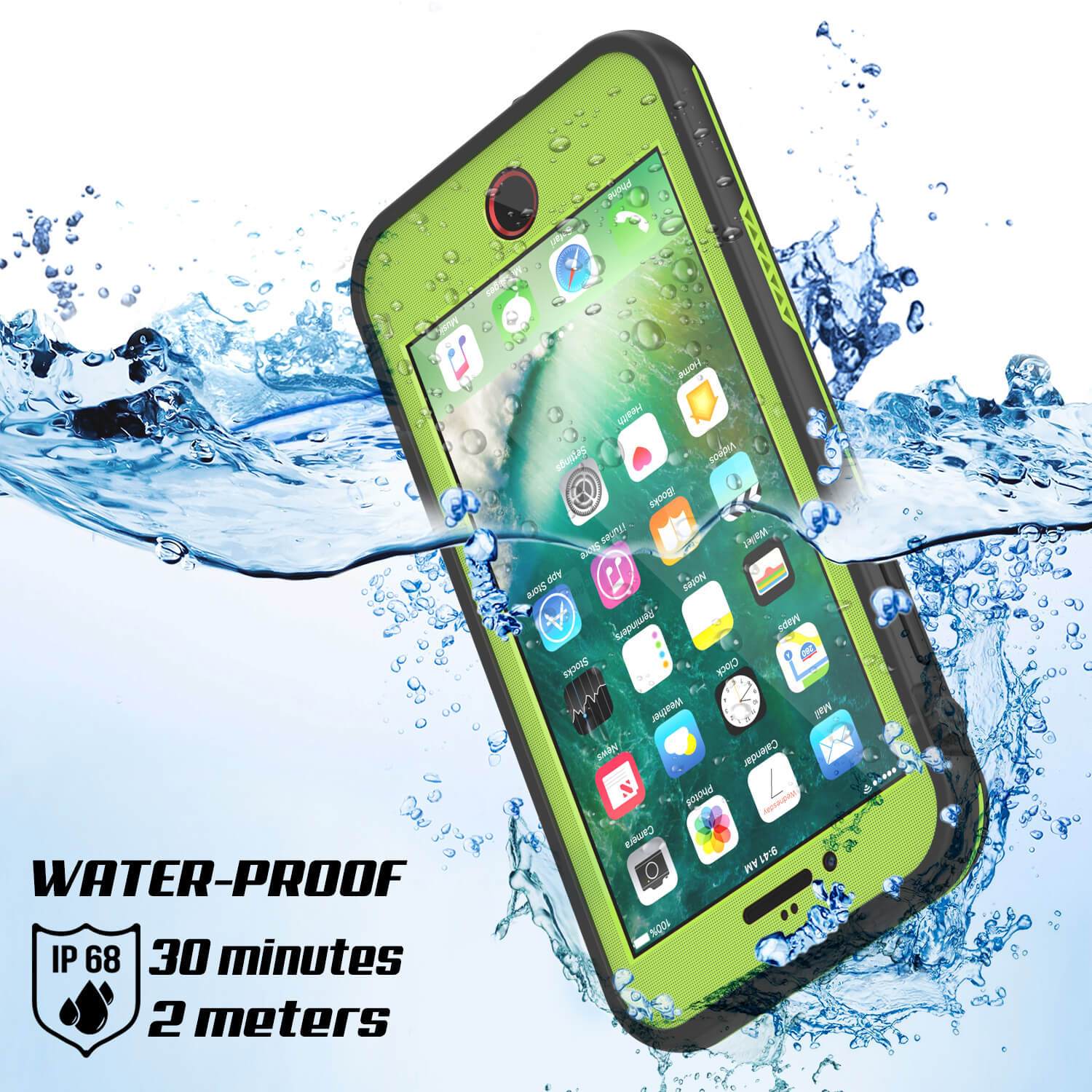 iPhone 8 Waterproof Case, Punkcase SpikeStar Light-Green Series | Thin Fit 6.6ft Underwater IP68