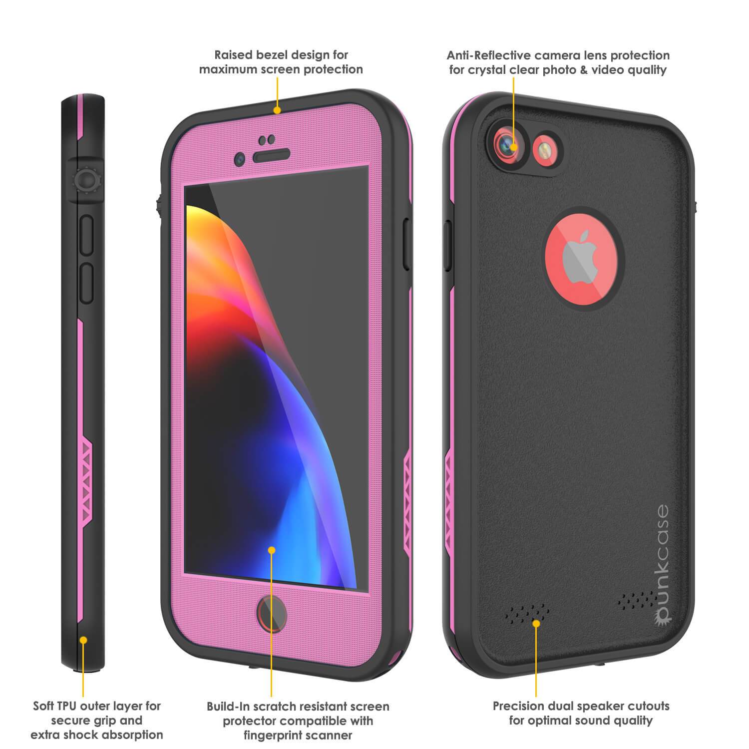 iPhone 8 Waterproof Case, Punkcase SpikeStar Pink Series | Thin Fit 6.6ft Underwater IP68