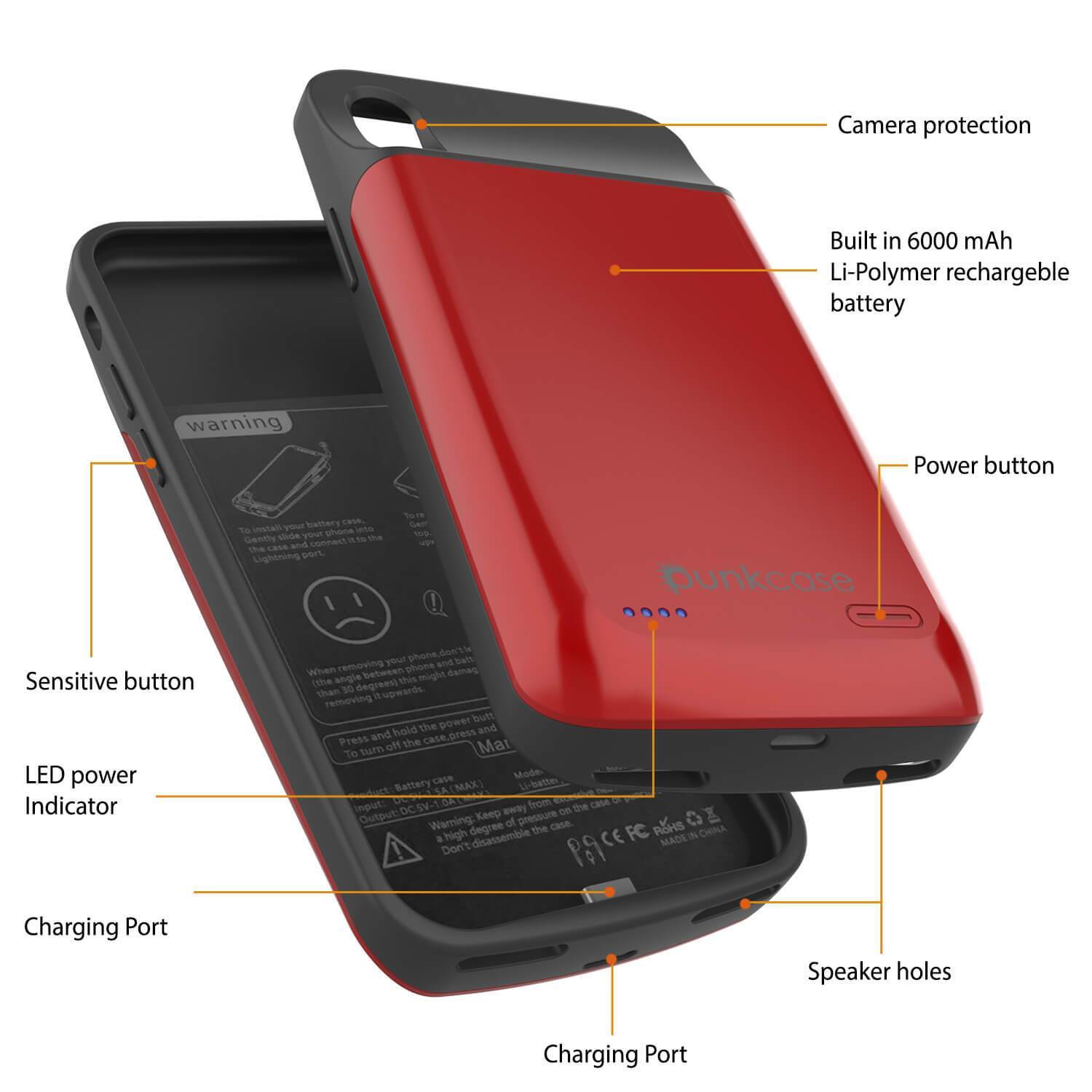 iPhone 11 Pro Battery Case, PunkJuice 5000mAH Fast Charging Power Bank W/ Screen Protector | [Red]