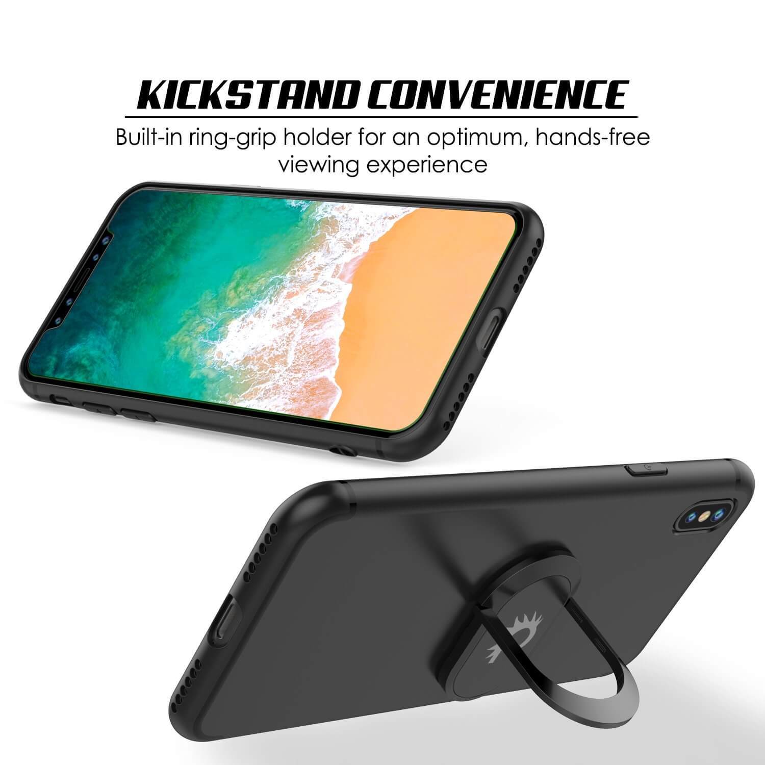 iPhone XS Case, Punkcase Magnetix Protective TPU Cover W/ Kickstand, Tempered Glass Screen Protector [Black]