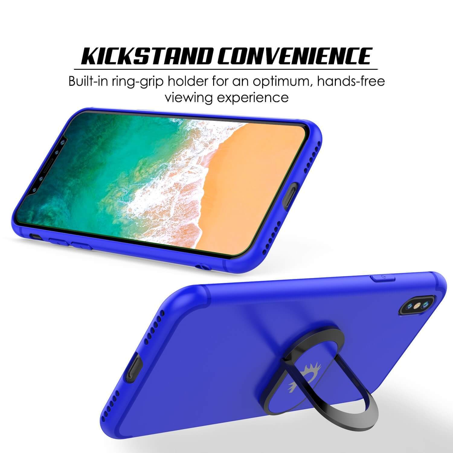 iPhone XS Case, Punkcase Magnetix Protective TPU Cover W/ Kickstand, Tempered Glass Screen Protector [Blue]