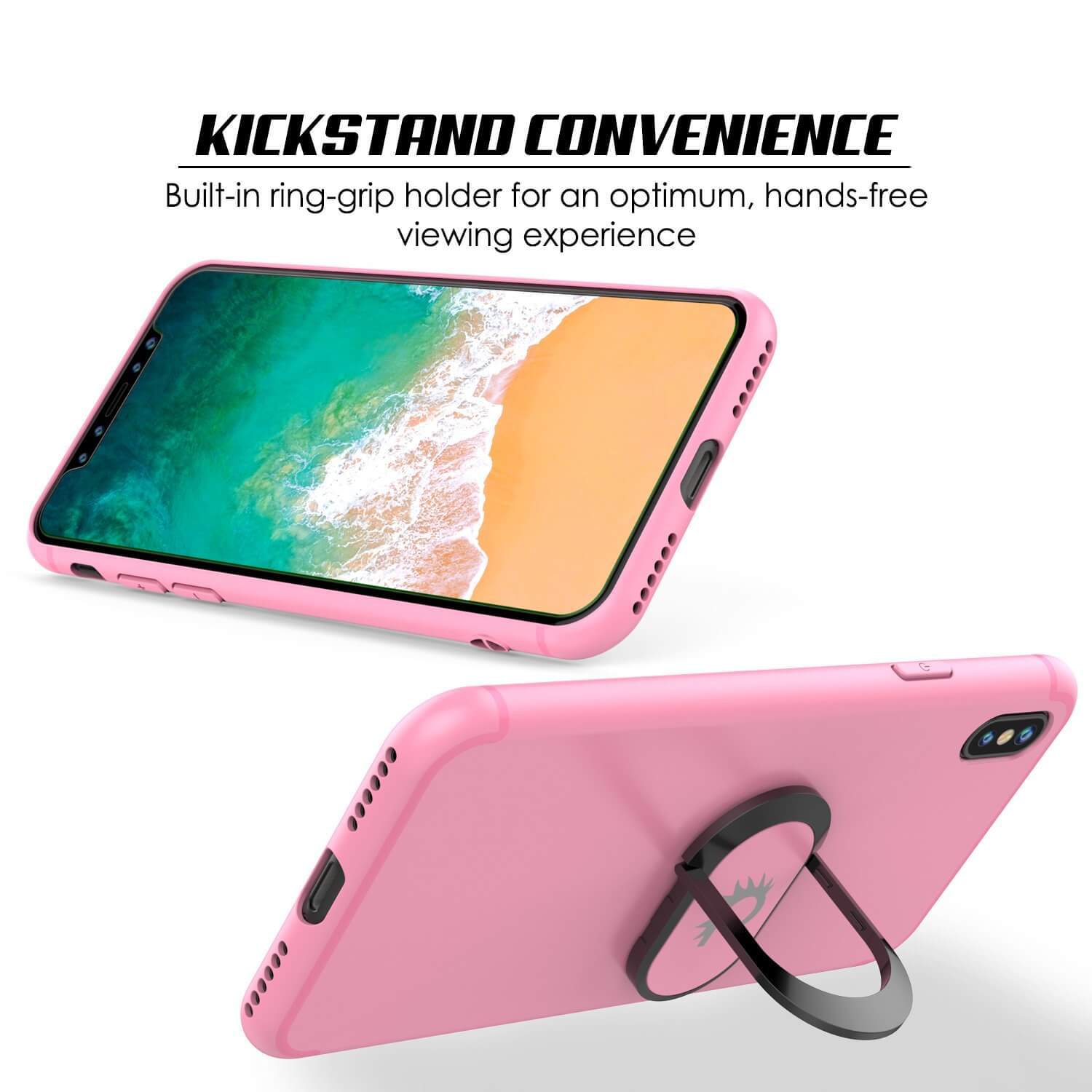 iPhone XS Case, Punkcase Magnetix Protective TPU Cover W/ Kickstand, Tempered Glass Screen Protector [Pink]