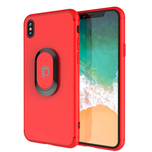 iPhone XS Case, Punkcase Magnetix Protective TPU Cover W/ Kickstand, Tempered Glass Screen Protector [Red]