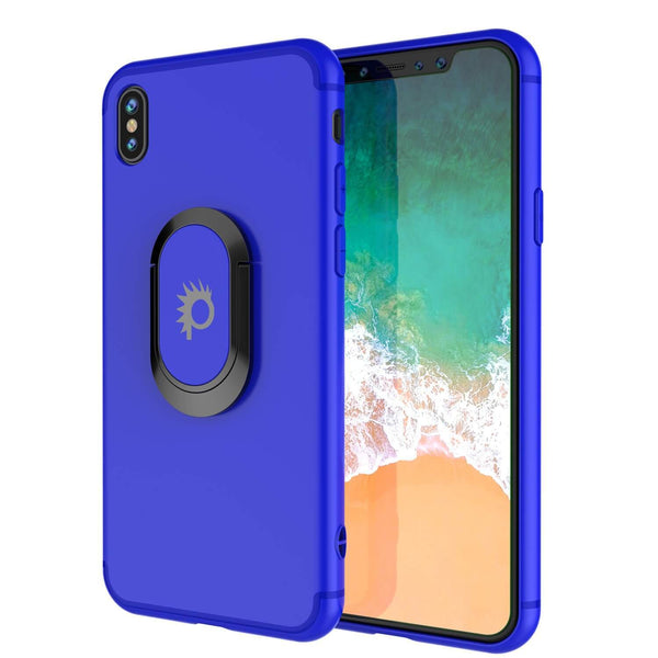 iPhone XS Max Case, Punkcase Magnetix Protective TPU Cover W/ Kickstand, Tempered Glass Screen Protector [Blue]
