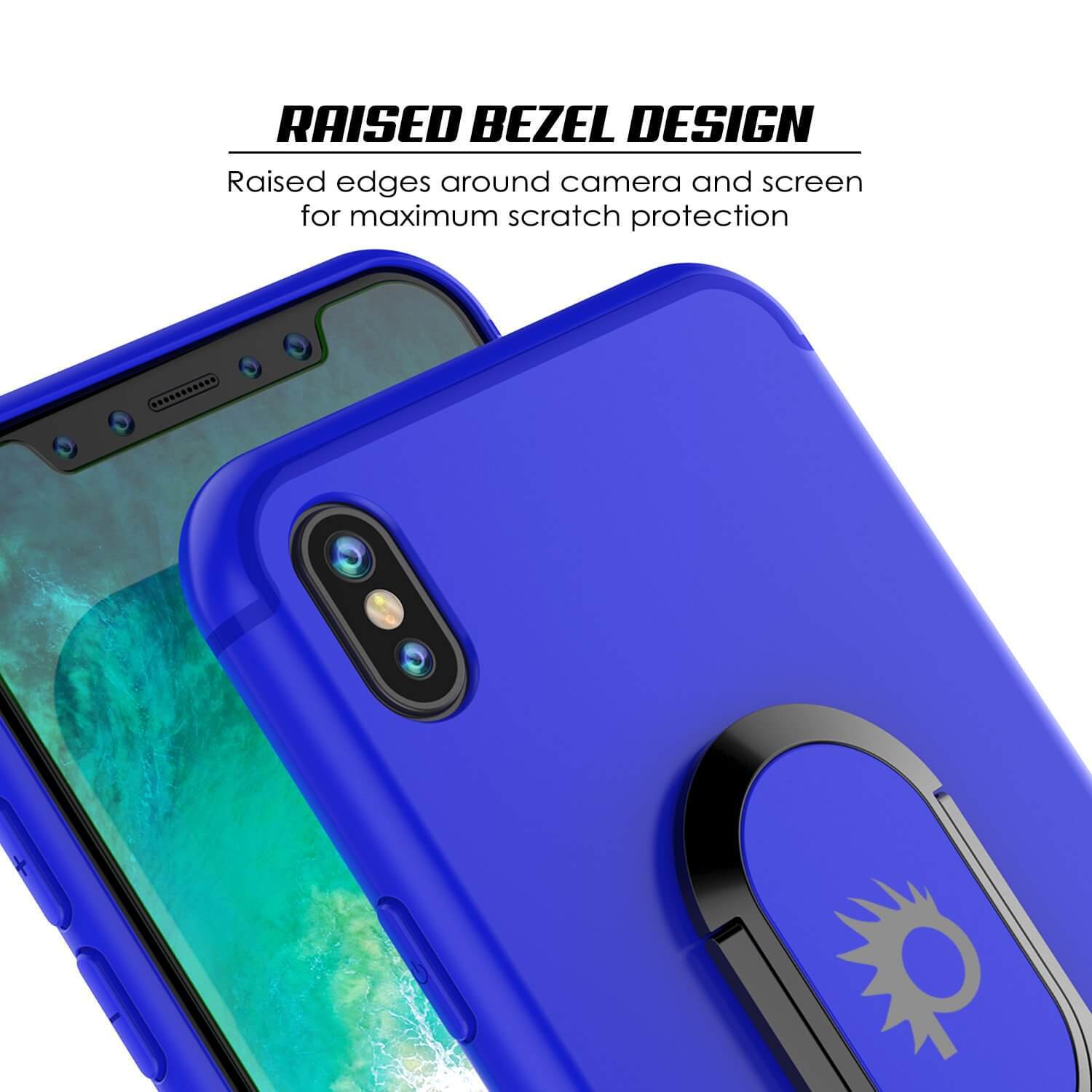 iPhone XS Max Case, Punkcase Magnetix Protective TPU Cover W/ Kickstand, Tempered Glass Screen Protector [Blue]