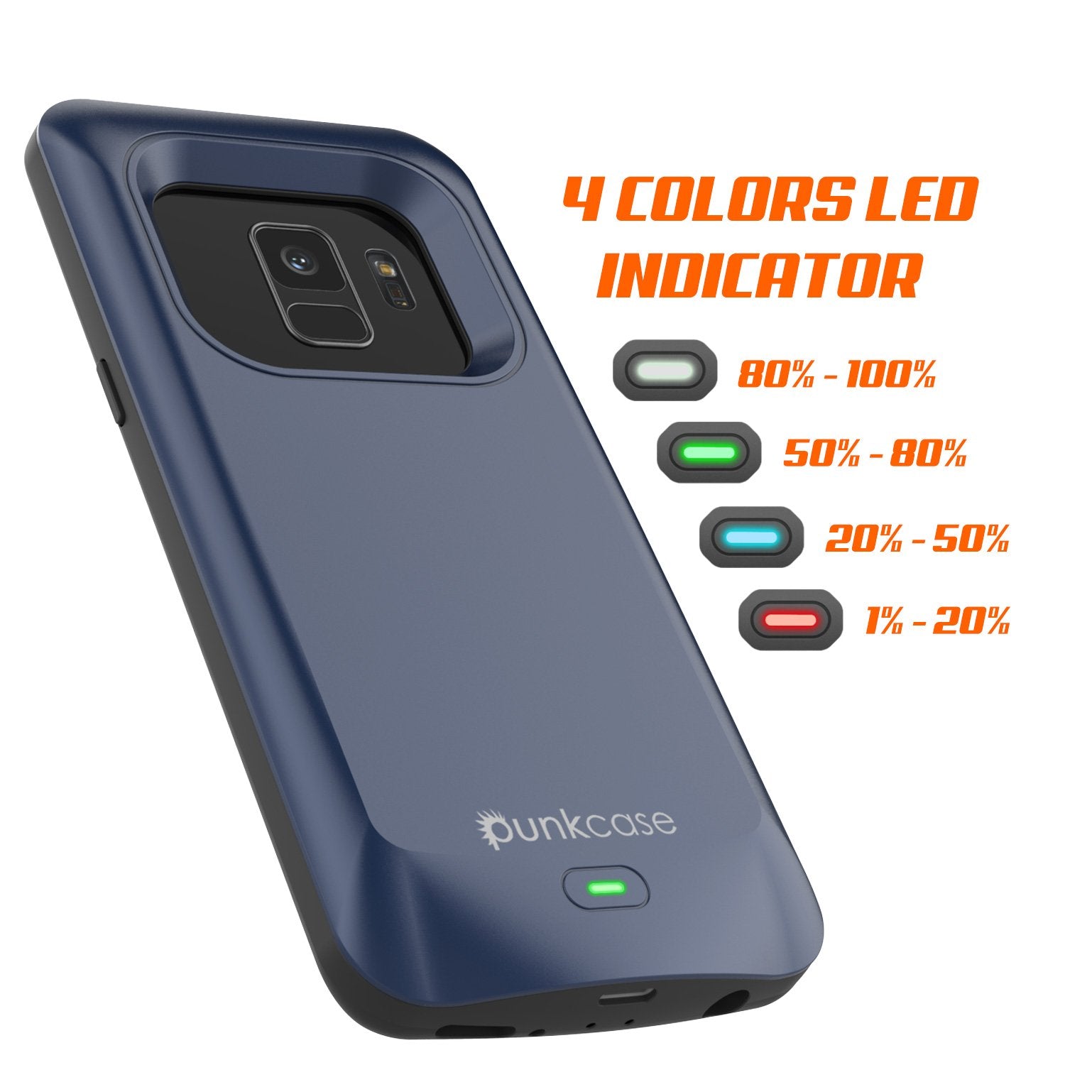 Galaxy S9 Battery Case, PunkJuice 5000mAH Fast Charging Power Bank W/ Screen Protector | Integrated USB Port | IntelSwitch | Slim, Secure and Reliable | Suitable for Samsung Galaxy S9 [Navy]