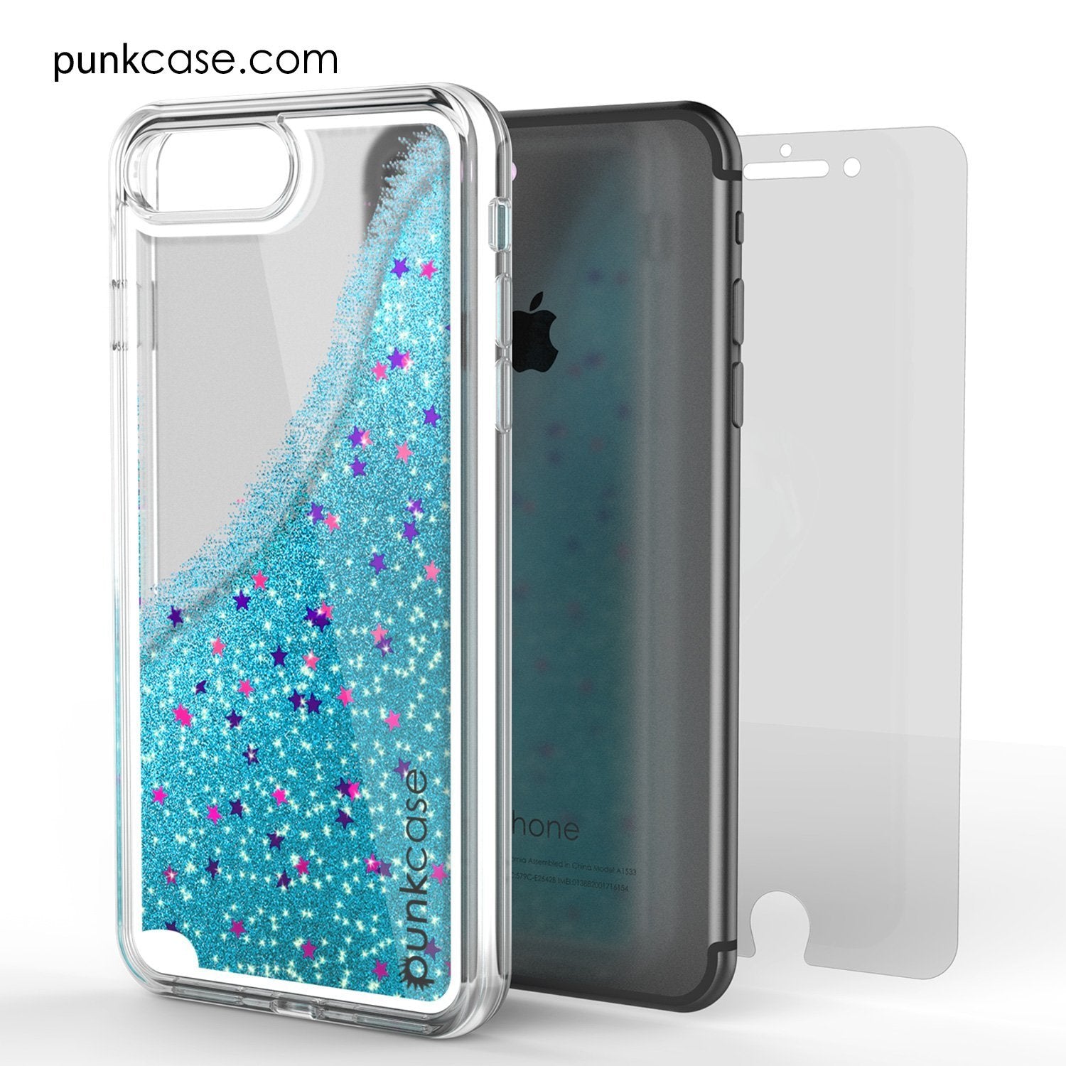 iPhone 8+ Plus Case, PunkCase LIQUID Teal Series, Protective Dual Layer Floating Glitter Cover