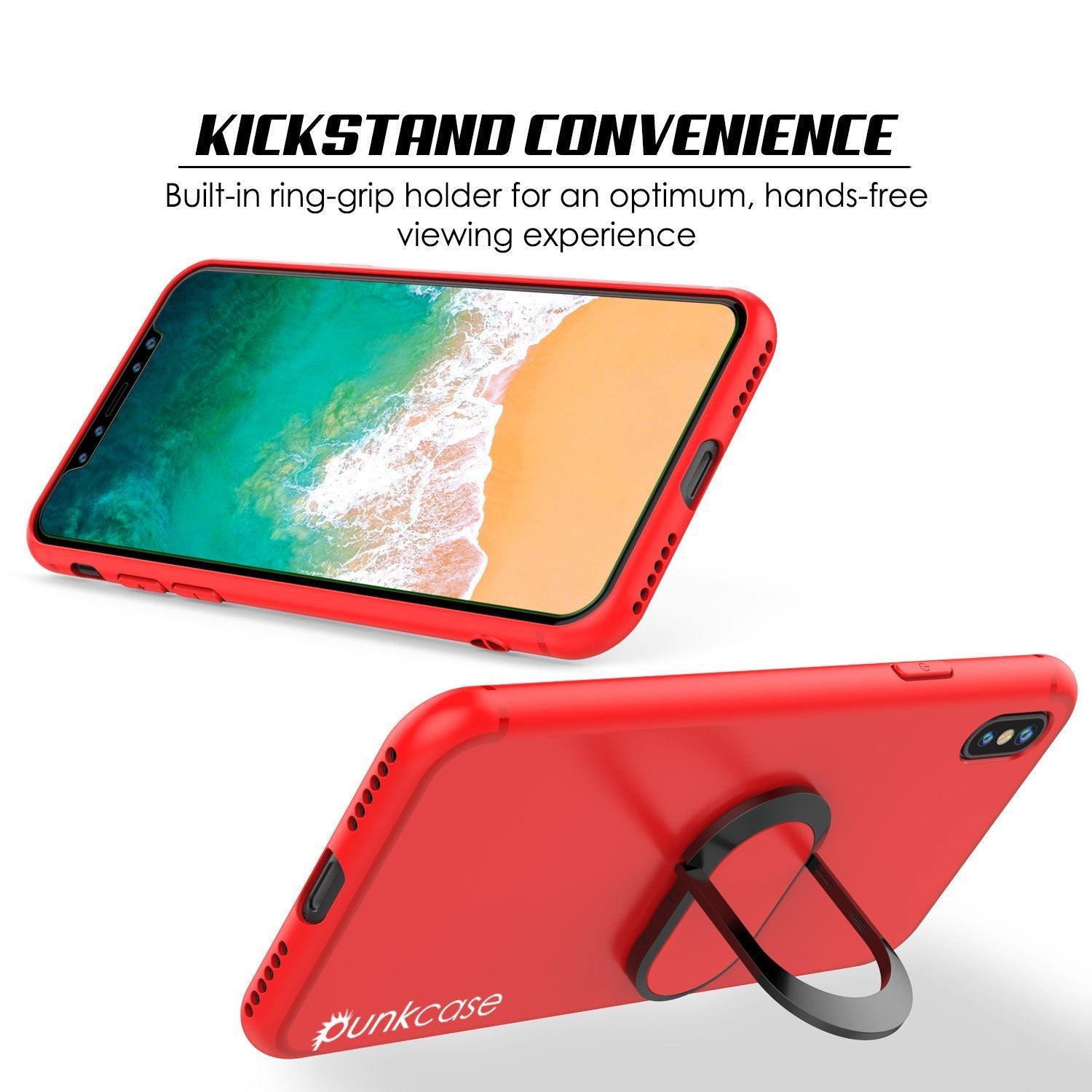 iPhone X Case, Punkcase Magnetix Protective TPU Cover W/ Kickstand, Tempered Glass Screen Protector [Red]