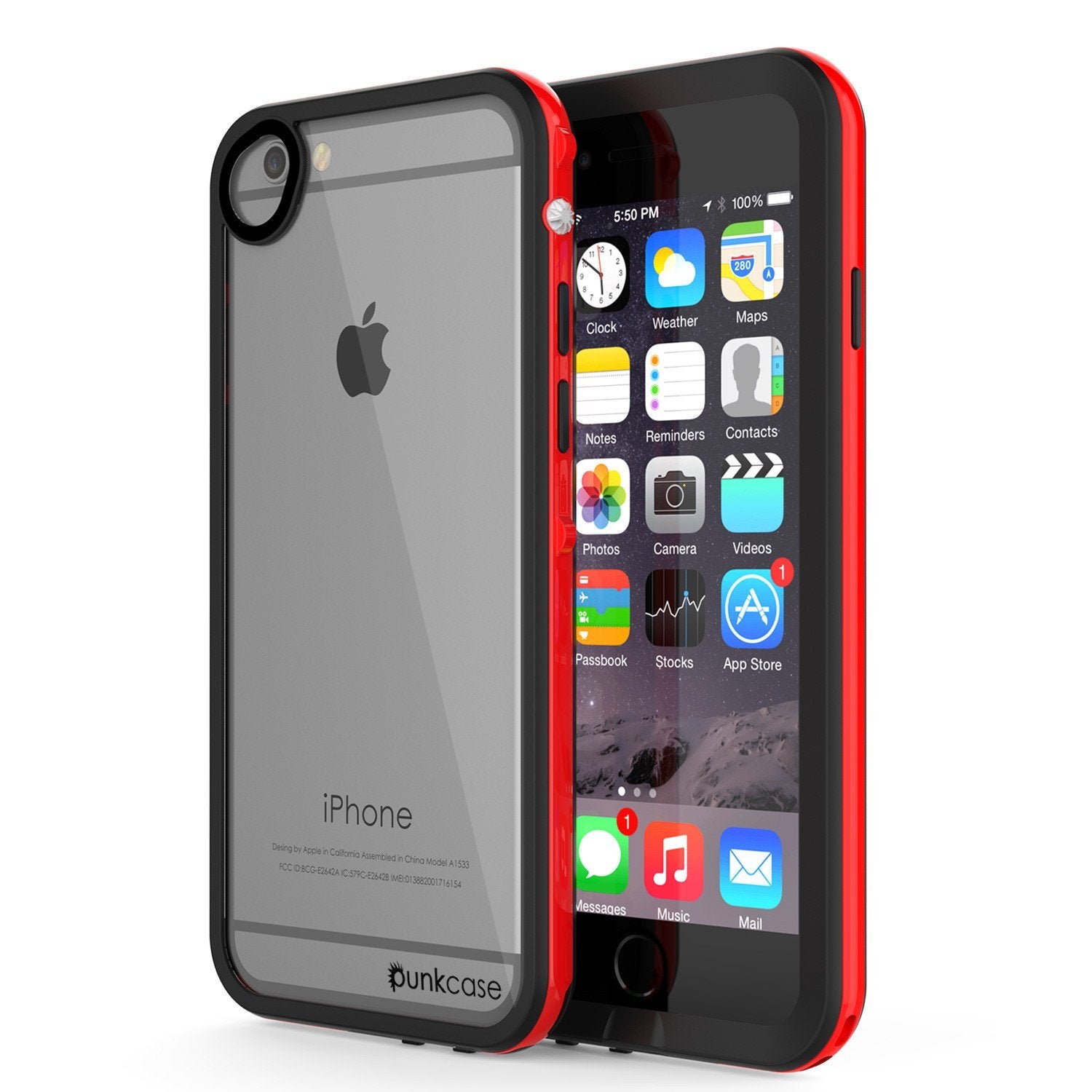 Apple iPhone 8 Waterproof Case, PUNKcase CRYSTAL 2.0 Red W/ Attached Screen Protector  | Warranty