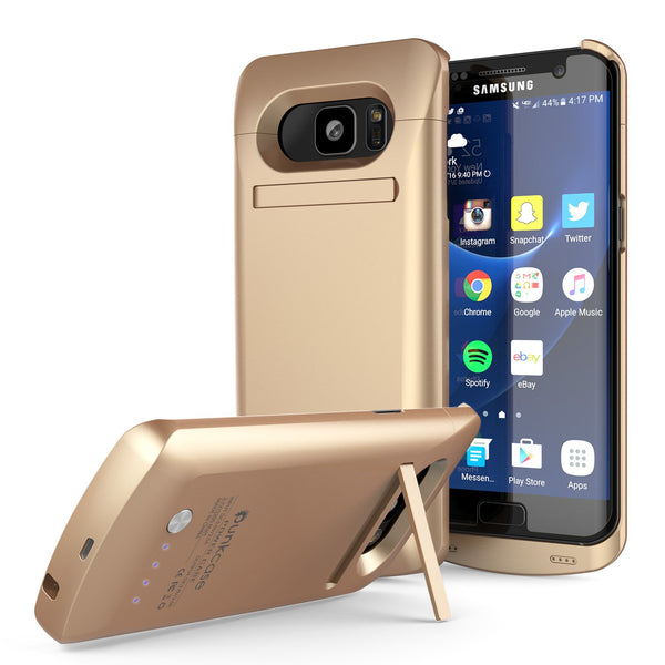 Galaxy S7 EDGE Battery Case, Punkcase 5200mAH Charger Case W/ Screen Protector | Integrated Kickstand & USB Port | IntelSwitch [Gold]