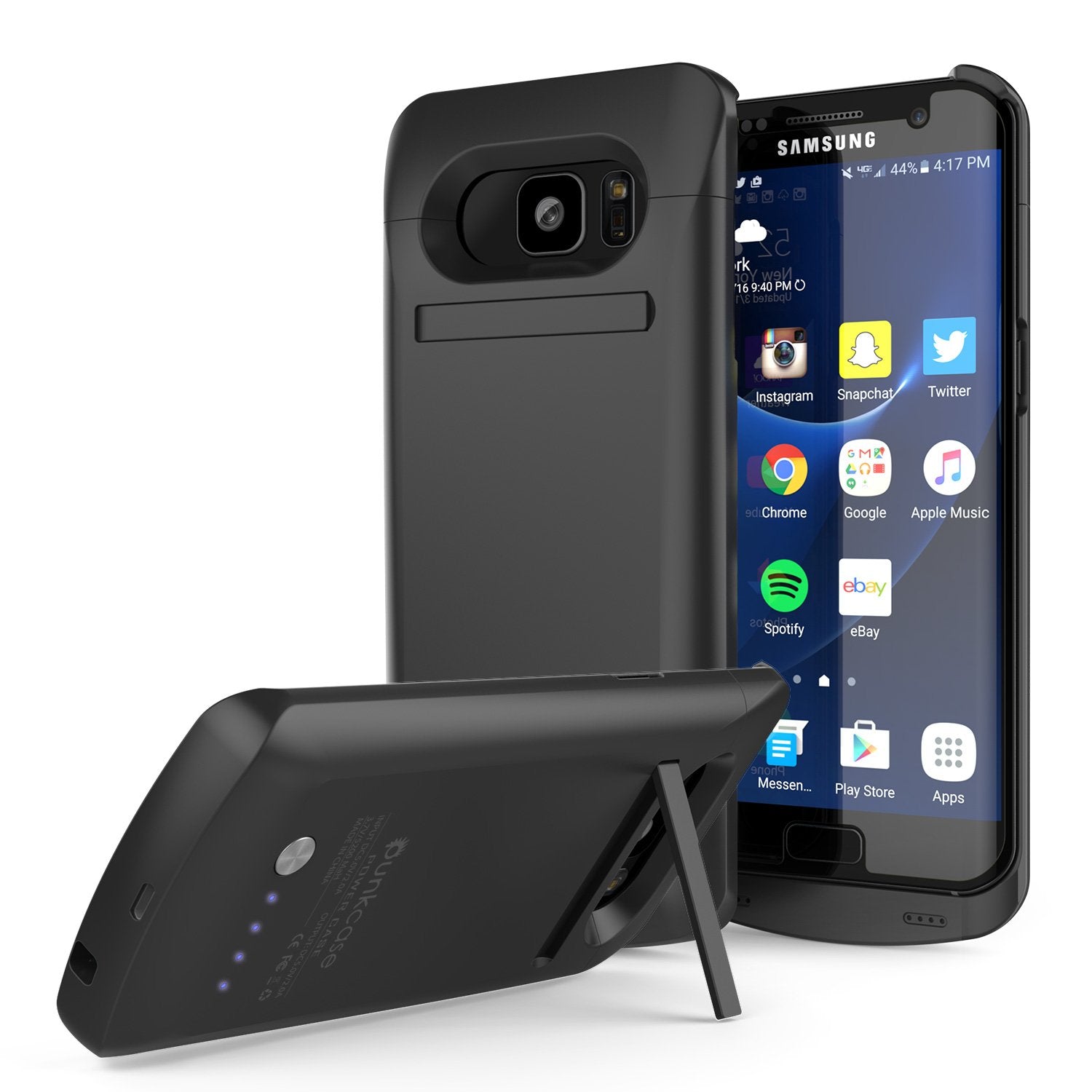 Galaxy S7 EDGE Battery Case, Punkcase 5200mAH Charger Case W/ Screen Protector | Integrated Kickstand & USB Port | IntelSwitch [Black]