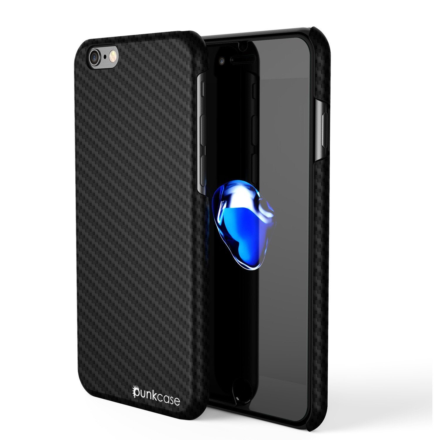 iPhone 8 Case, Punkcase CarbonShield Jet Black with 0.3mm Tempered Glass
