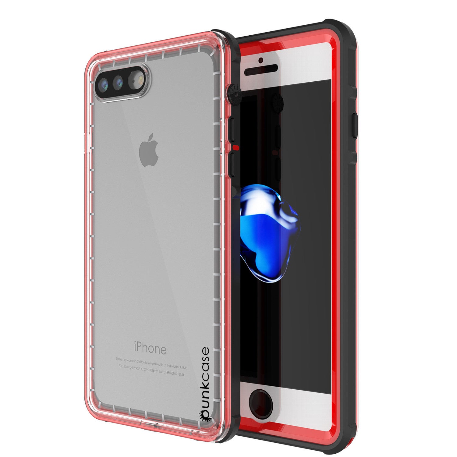 iPhone 7+ Plus Waterproof Case, PUNKcase CRYSTAL Red W/ Attached Screen Protector | Warranty
