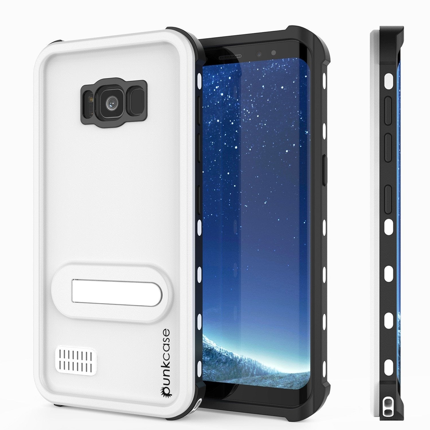 Galaxy S8 Waterproof Case, Punkcase [KickStud Series] [Slim Fit] [IP68 Certified] [Shockproof] [Snowproof] Armor Cover W/ Built-In Kickstand [WHITE]