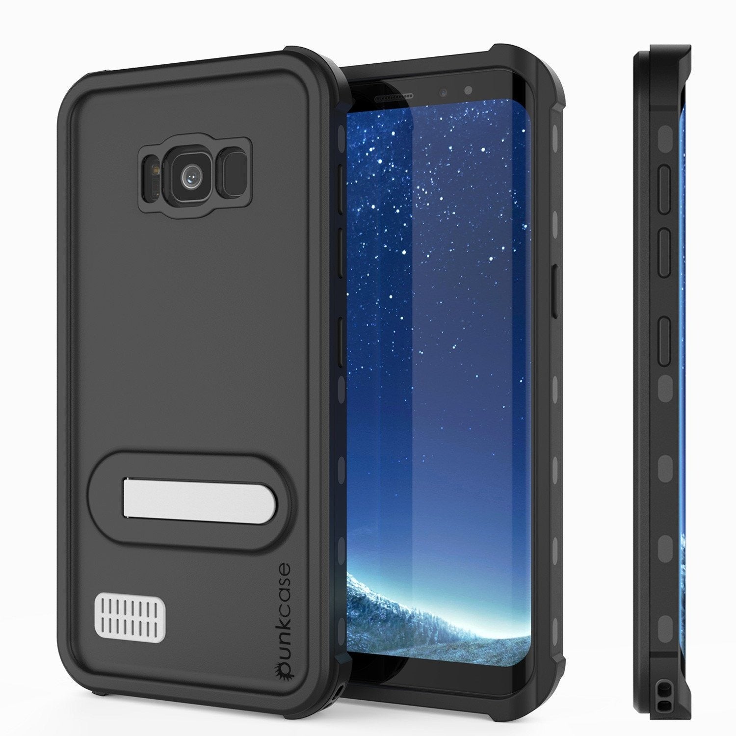 Galaxy S8 Waterproof Case, Punkcase [KickStud Series] [Slim Fit] [IP68 Certified] [Shockproof] [Snowproof] Armor Cover W/ Built-In Kickstand [BLACK]