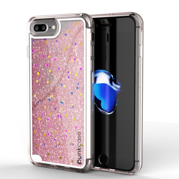 iPhone 8+ Plus Case, PunkCase LIQUID Rose Series, Protective Dual Layer Floating Glitter Cover