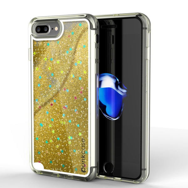iPhone 8+ Plus Case, PunkСase LIQUID Gold Series, Protective Dual Layer Floating Glitter Cover