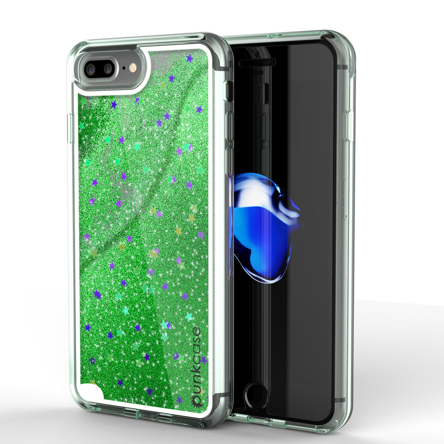 iPhone 7 Plus Case, PunkCase LIQUID Green Series, Protective Dual Layer Floating Glitter Cover