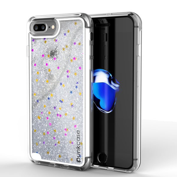 iPhone 7 Plus Case, PunkCase LIQUID Silver Series, Protective Dual Layer Floating Glitter Cover