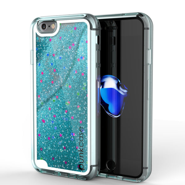 iPhone 7 Case, PunkCase LIQUID Teal Series, Protective Dual Layer Floating Glitter Cover