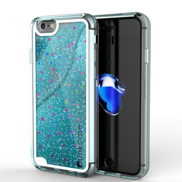 iPhone 8 Case, PunkCase LIQUID Teal Series, Protective Dual Layer Floating Glitter Cover