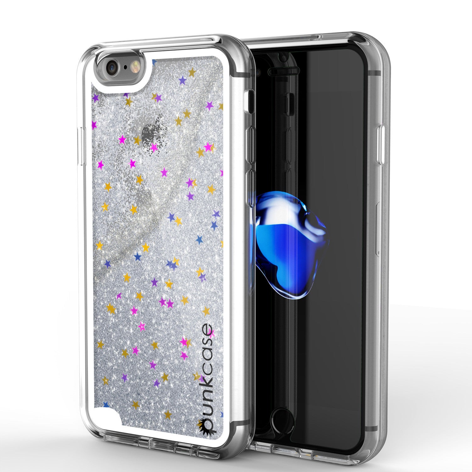 iPhone 7 Case, PunkCase LIQUID Silver Series, Protective Dual Layer Floating Glitter Cover