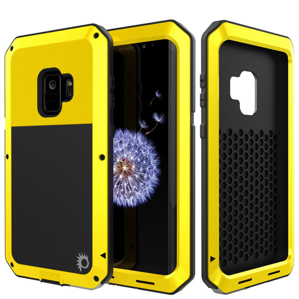 Galaxy S9 Metal Case, Heavy Duty Military Grade Rugged Armor Cover [shock proof] Hybrid Full Body Hard Aluminum & TPU Design [non slip] W/ Prime Drop Protection for Samsung Galaxy S9 [Neon]