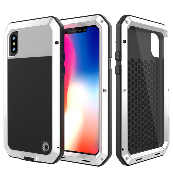 iPhone X Metal Case, Heavy Duty Military Grade Rugged White Armor Cover [shock proof] Hybrid Full Body Hard Aluminum & TPU Design