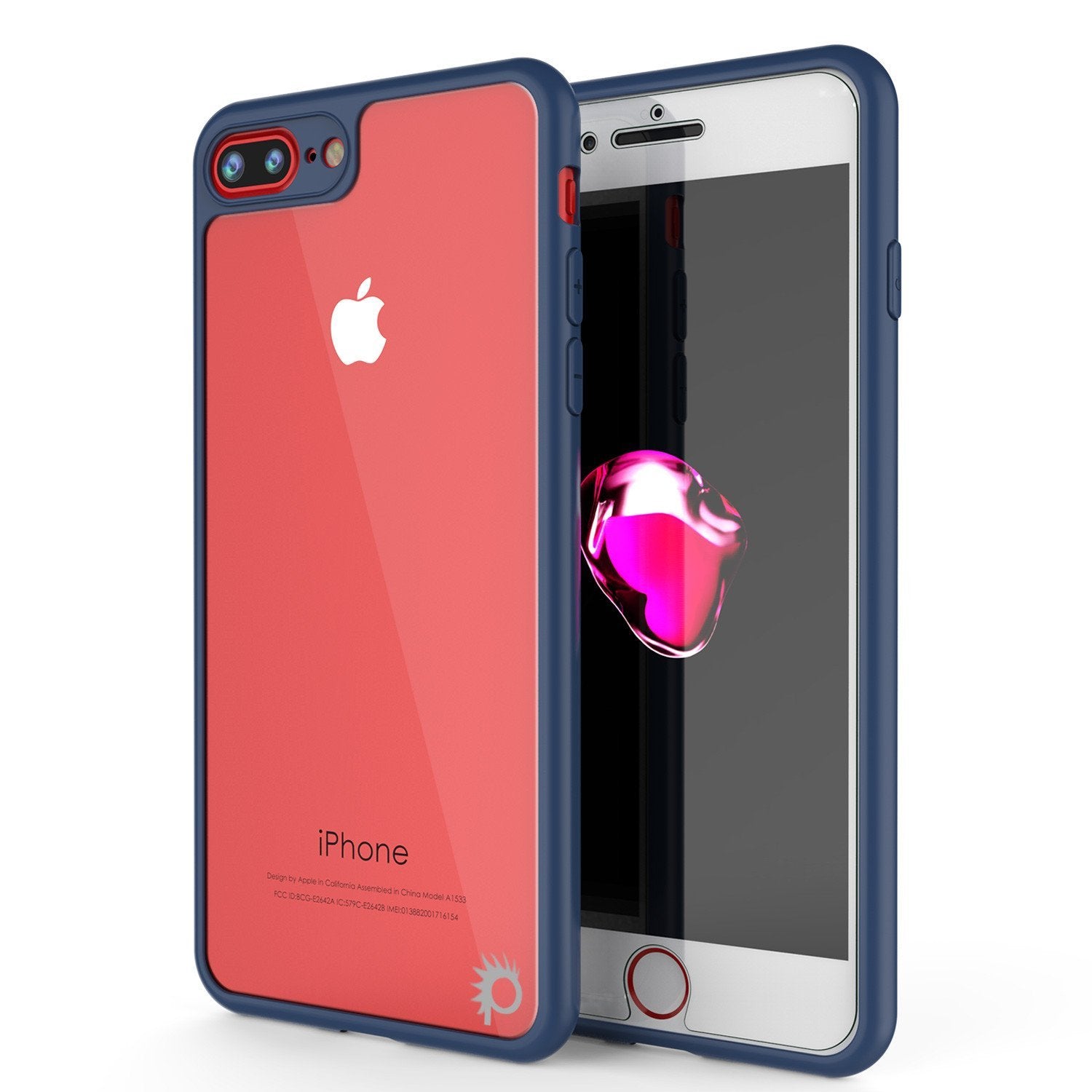 iPhone 8+ Plus Case [MASK Series] [NAVY] Full Body Hybrid Dual Layer TPU Cover W/ protective Tempered Glass Screen Protector