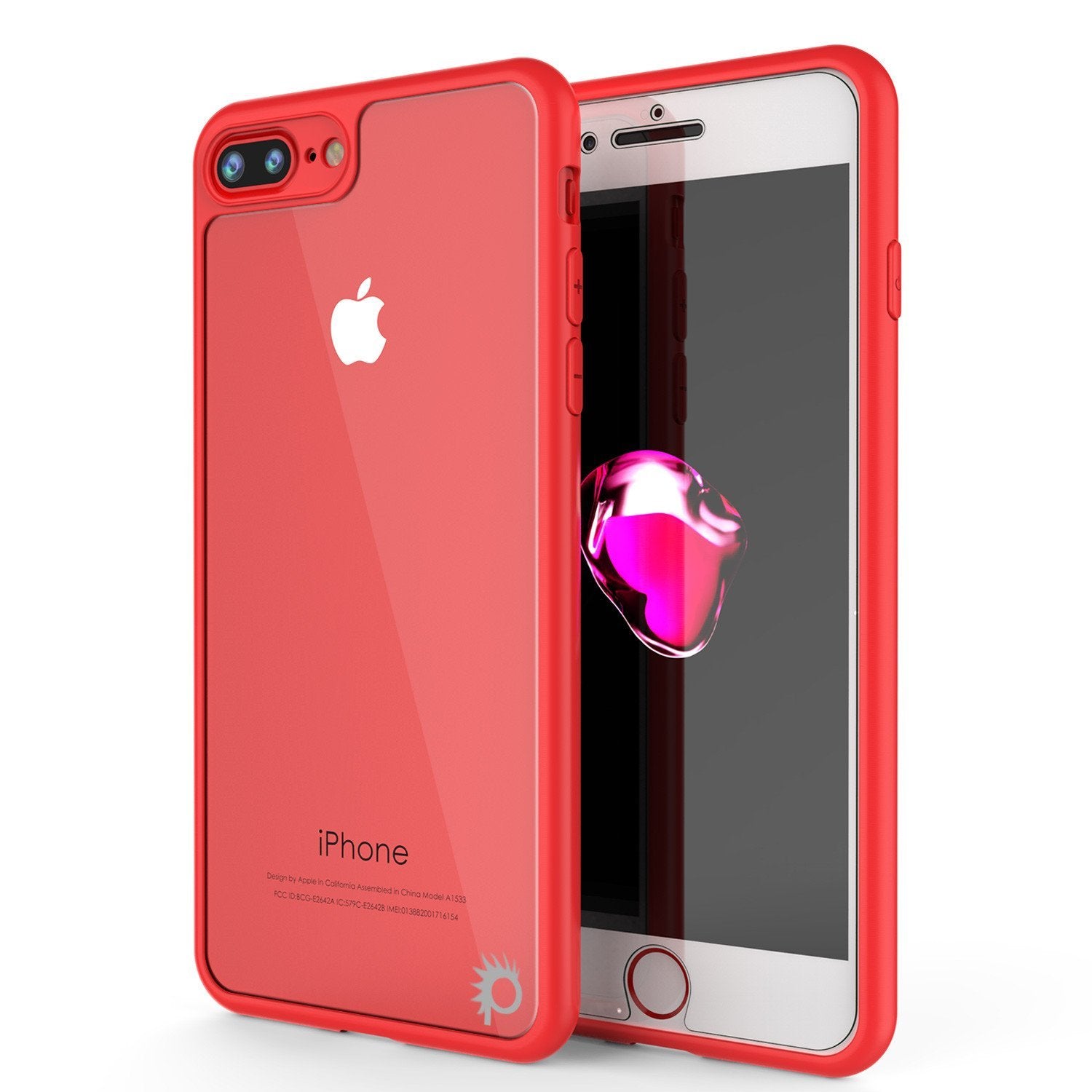 iPhone 8+ Plus Case [MASK Series] [RED] Full Body Hybrid Dual Layer TPU Cover W/ protective Tempered Glass Screen Protector